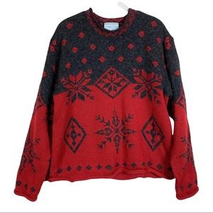 Nomadic Traders Wool Snowflake Sweater Womens M Red Nordic